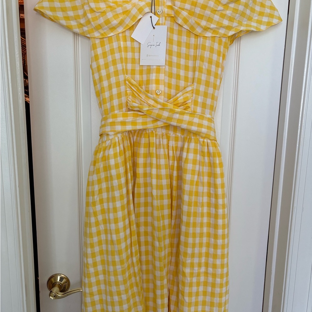Yellow and White Gingham  Midi Dress